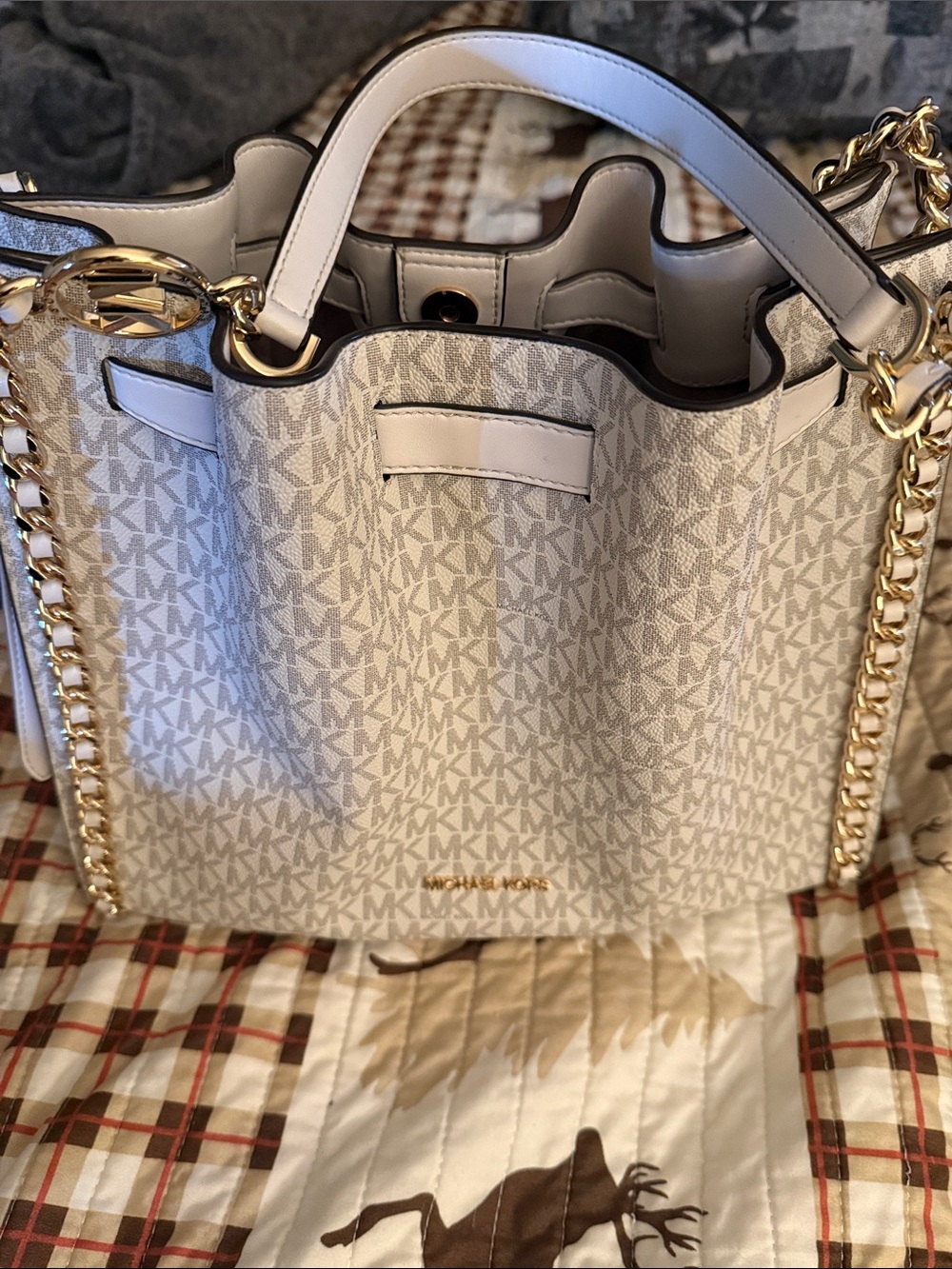 Michael Kors Cream/White Logo Chain-Handle Tote